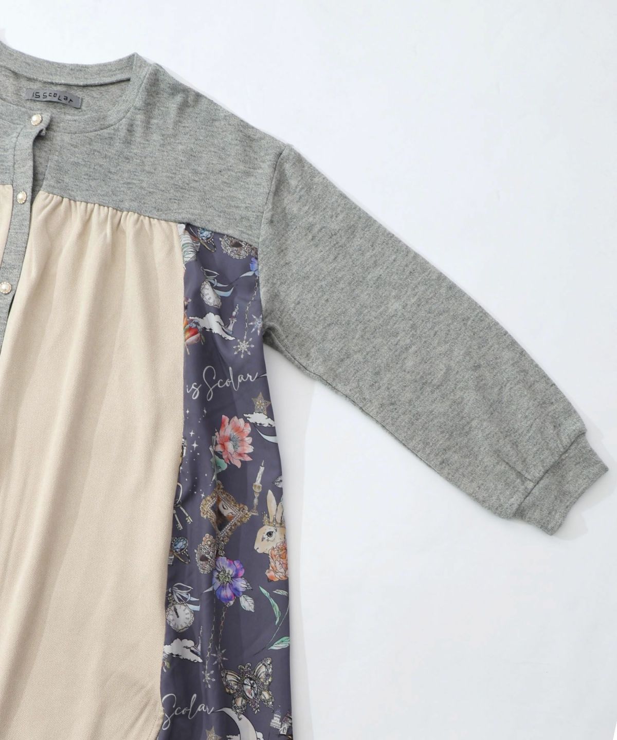 アンティーク柄 3素材切替ロングカーディガン-17