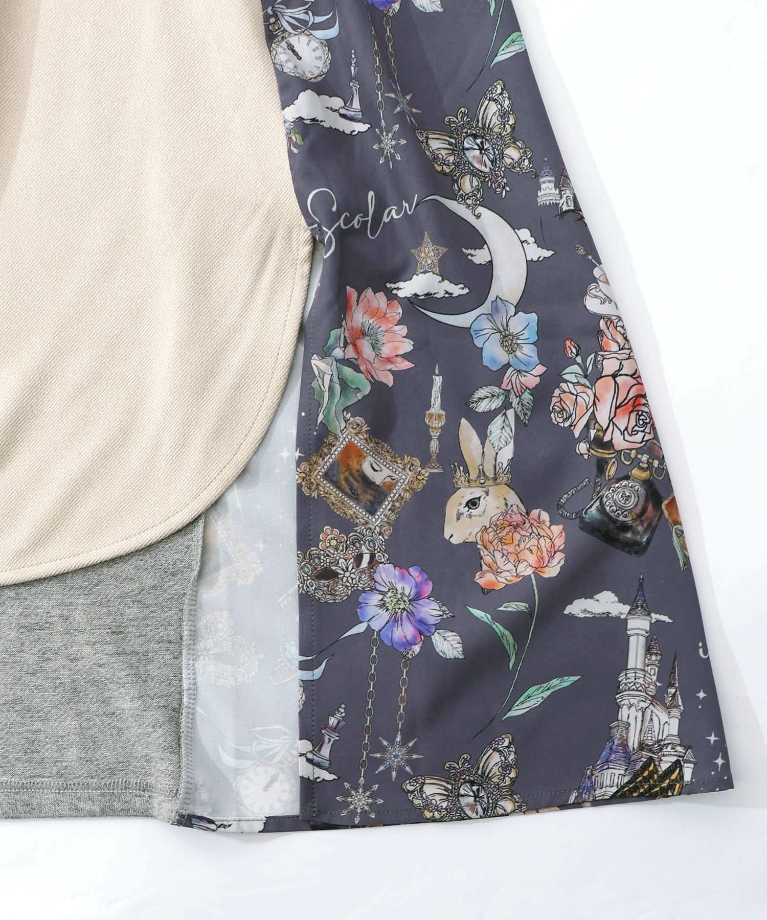 アンティーク柄 3素材切替ロングカーディガン-18