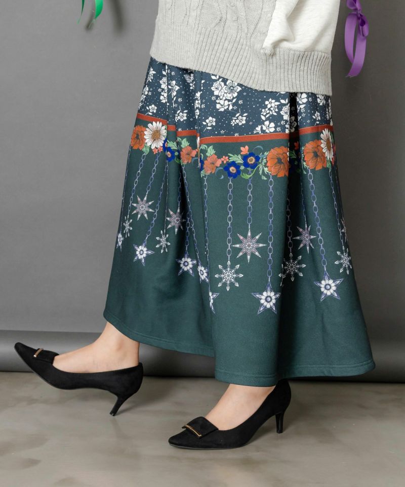 冬のオーナメント×花柄 裏起毛スカート-4