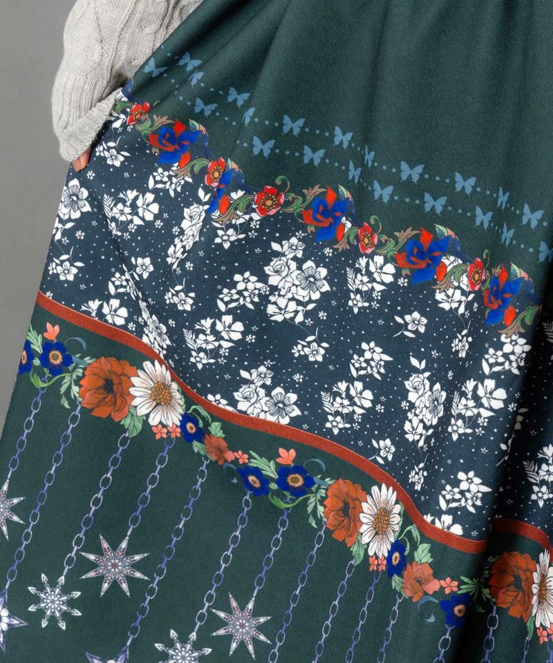 冬のオーナメント×花柄 裏起毛スカート-7