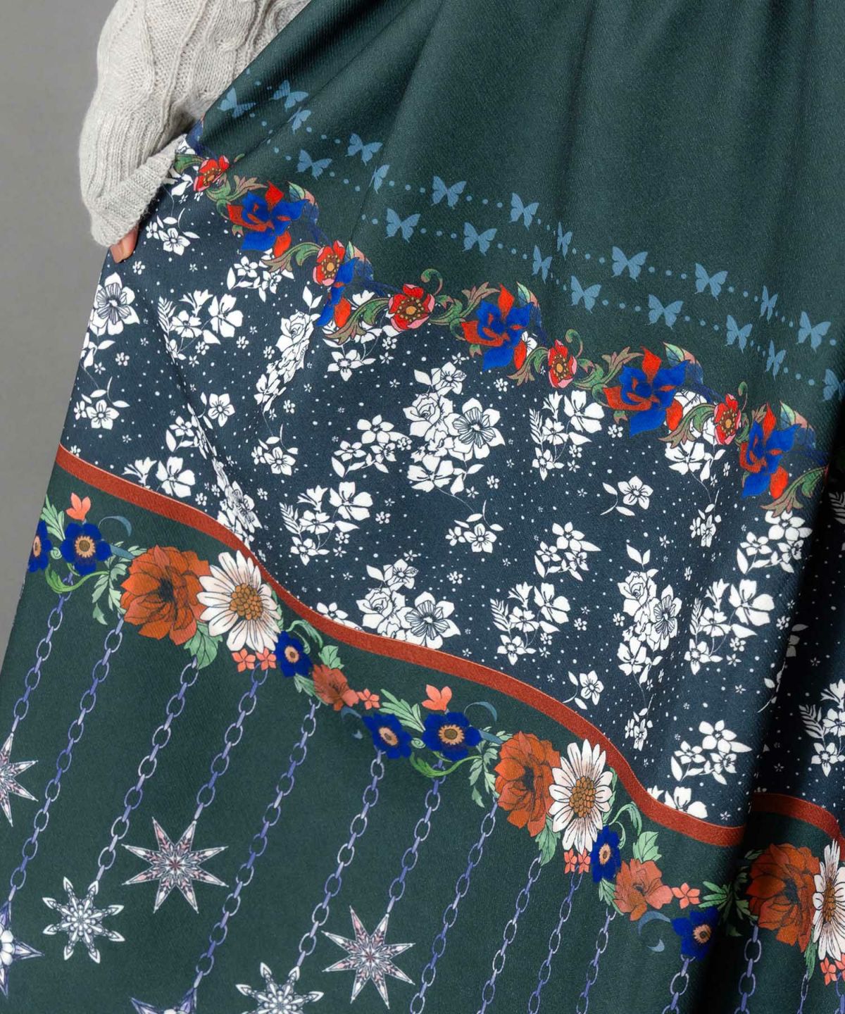 冬のオーナメント×花柄 裏起毛スカート-7