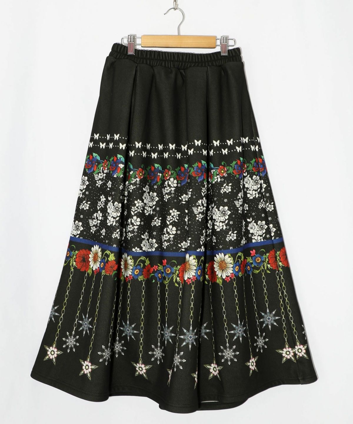 冬のオーナメント×花柄 裏起毛スカート-8