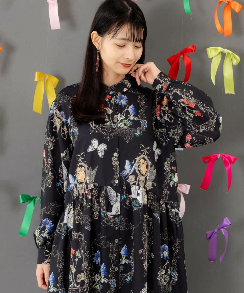 ヴィンテージ風額縁柄シャツワンピース-2