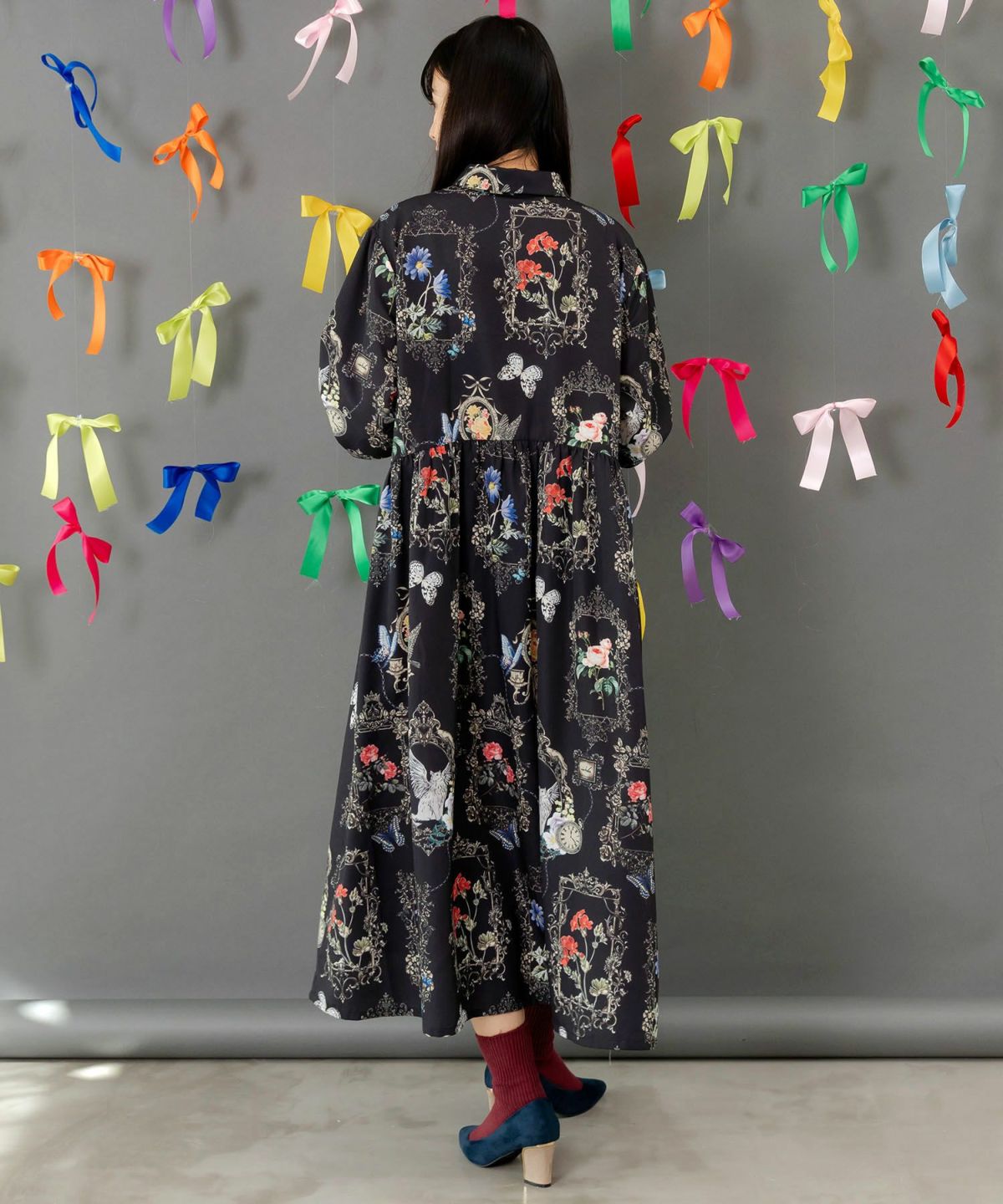 ヴィンテージ風額縁柄シャツワンピース-5