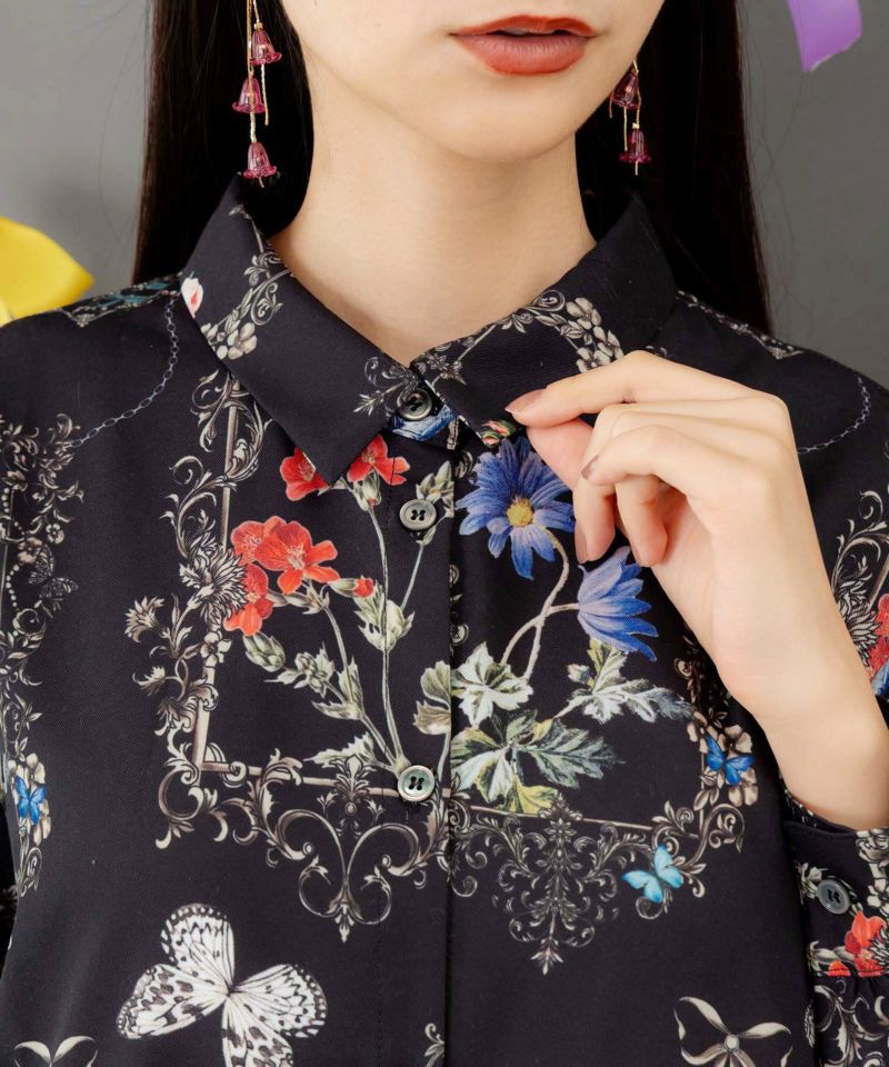 ヴィンテージ風額縁柄シャツワンピース-7