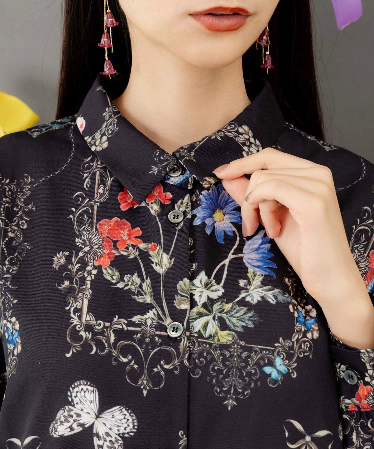 ヴィンテージ風額縁柄シャツワンピース-7