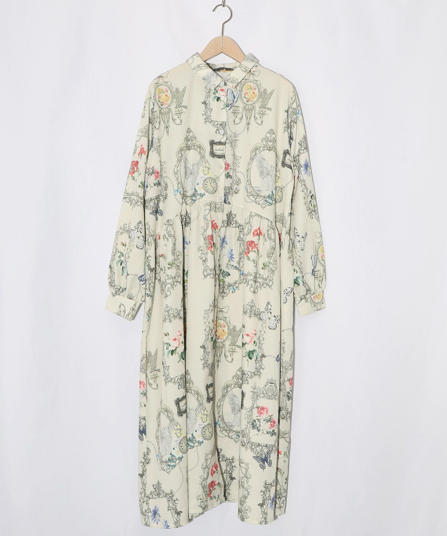 ヴィンテージ風額縁柄シャツワンピース-9