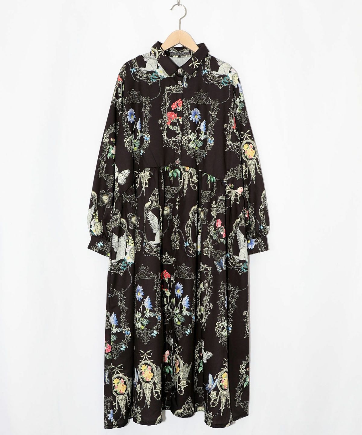 ヴィンテージ風額縁柄シャツワンピース-11