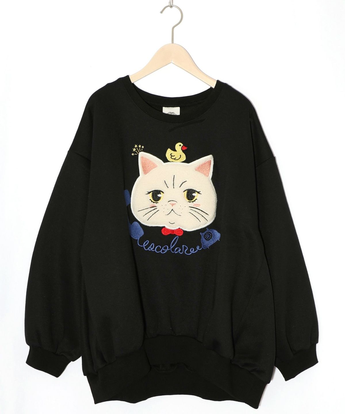 ネコのボアアップリケ×刺繍 裏起毛プルオーバー-8