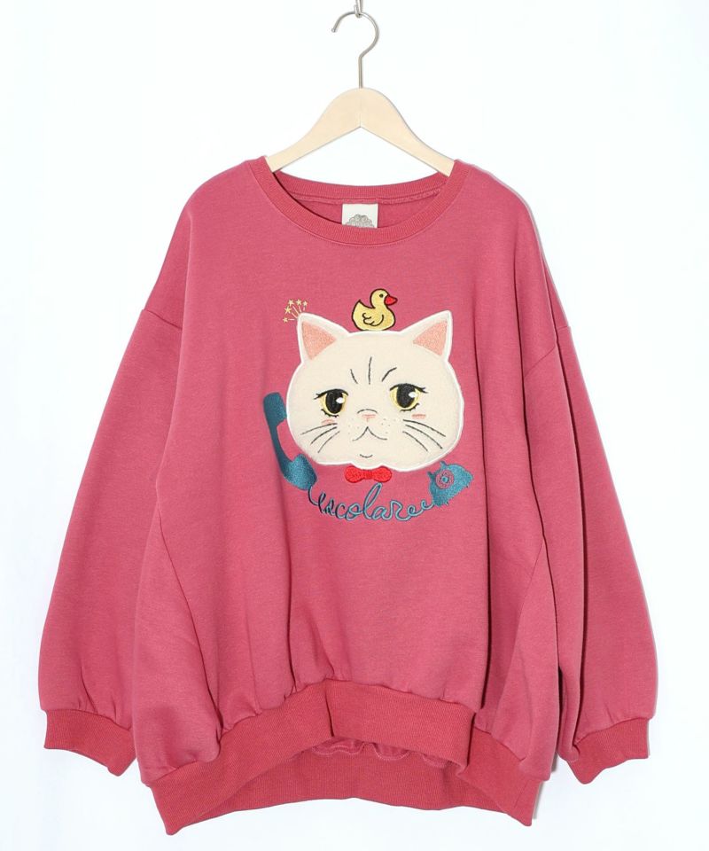 ネコのボアアップリケ×刺繍 裏起毛プルオーバー-10