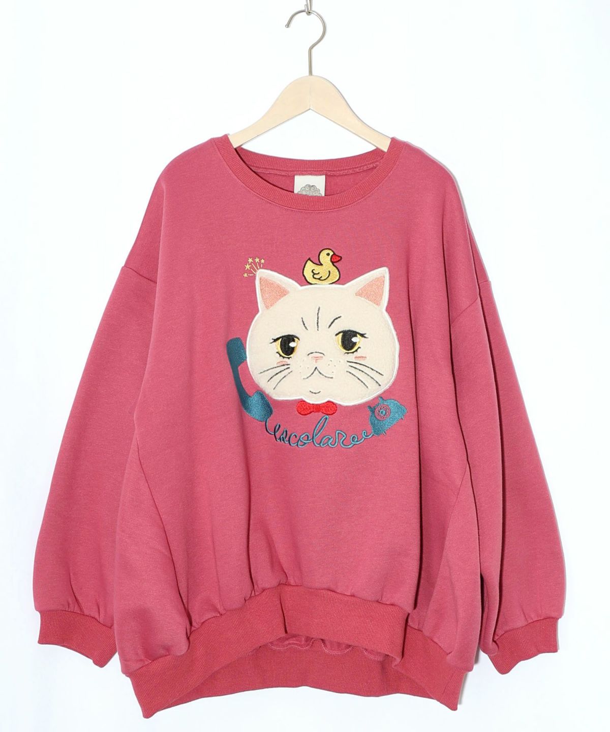 ネコのボアアップリケ×刺繍 裏起毛プルオーバー-10
