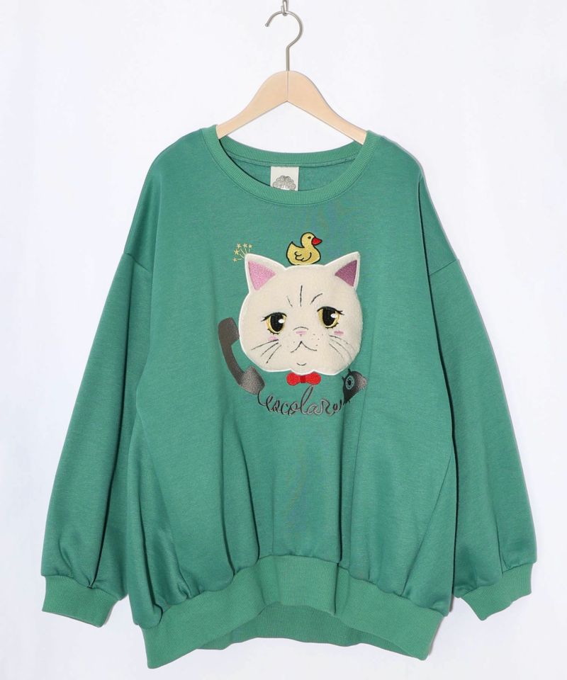 ネコのボアアップリケ×刺繍 裏起毛プルオーバー-12