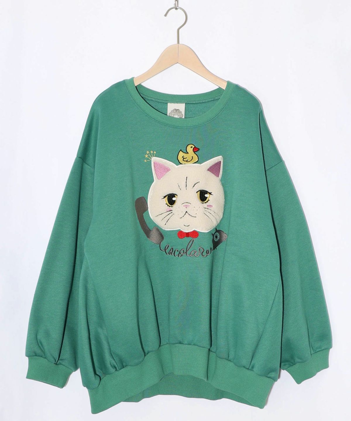 ネコのボアアップリケ×刺繍 裏起毛プルオーバー-12