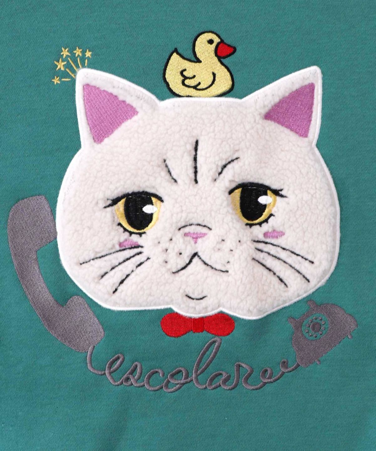 ネコのボアアップリケ×刺繍 裏起毛プルオーバー-13