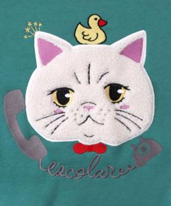 ネコのボアアップリケ×刺繍 裏起毛プルオーバー-13