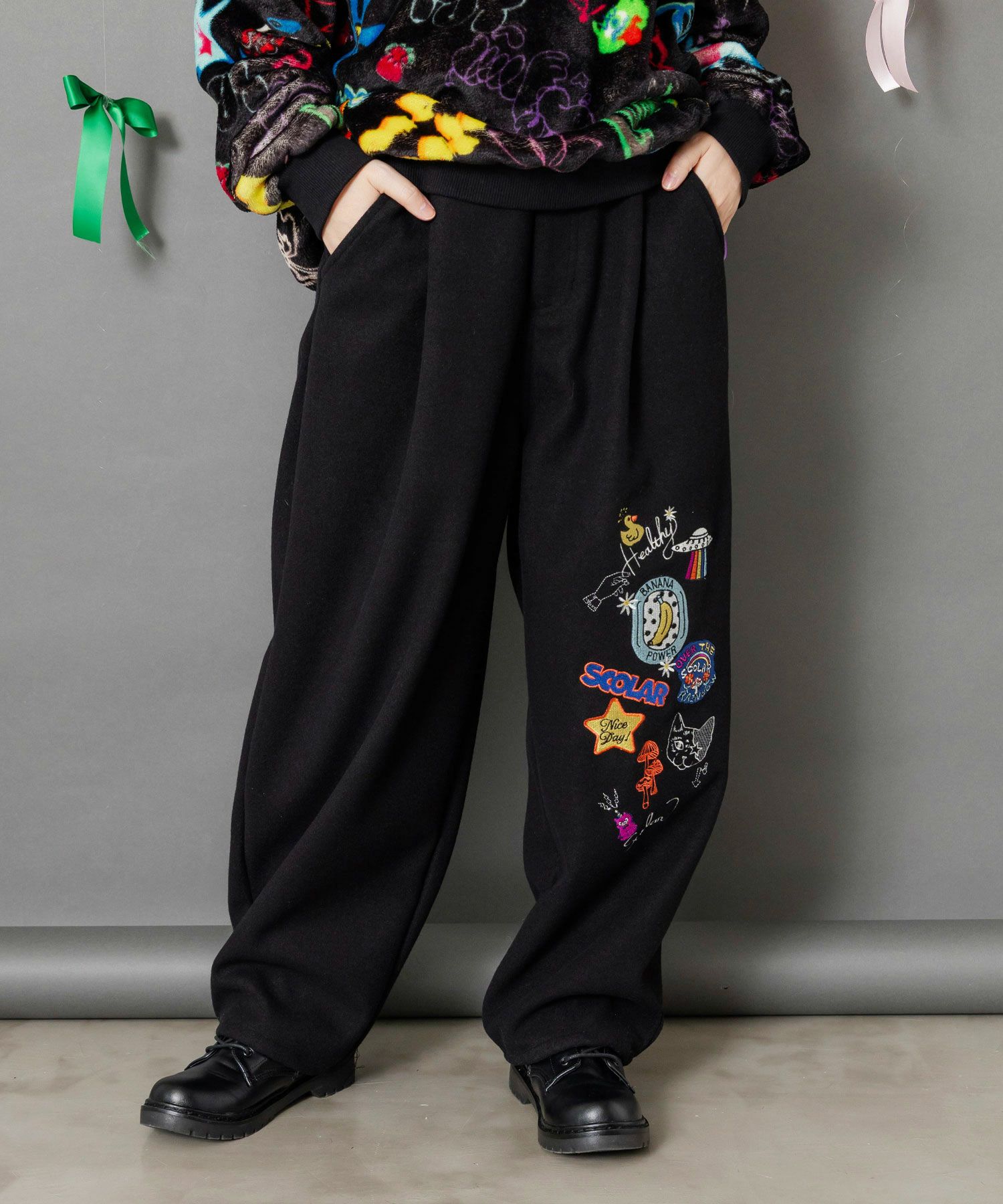 新品タグ付 スカラー　153765：POP刺繍起毛あったかパンツ 153765：POP刺繍起毛あったかパンツの通販-ScoLar