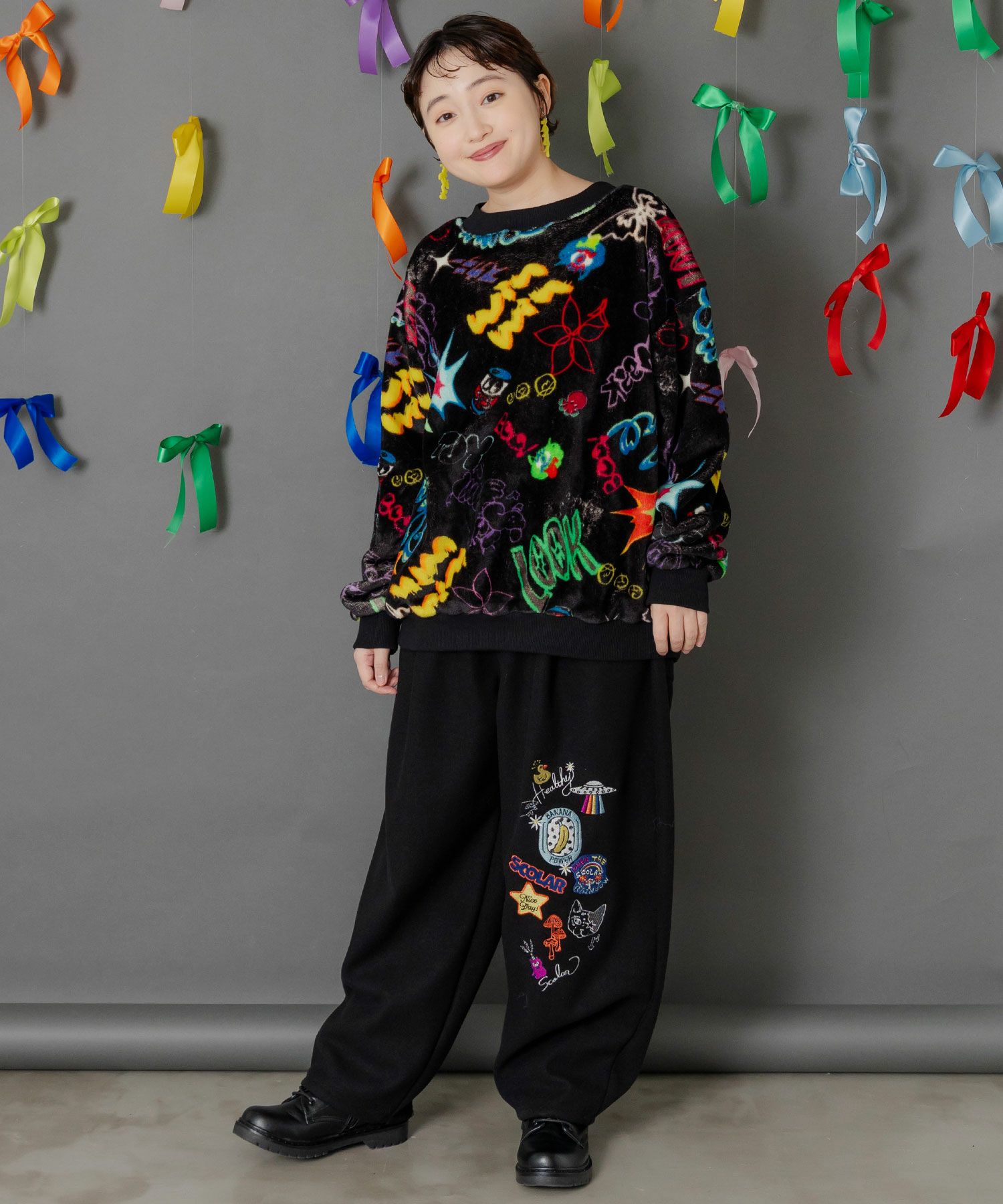 153765：POP刺繍起毛あったかパンツの通販-ScoLar