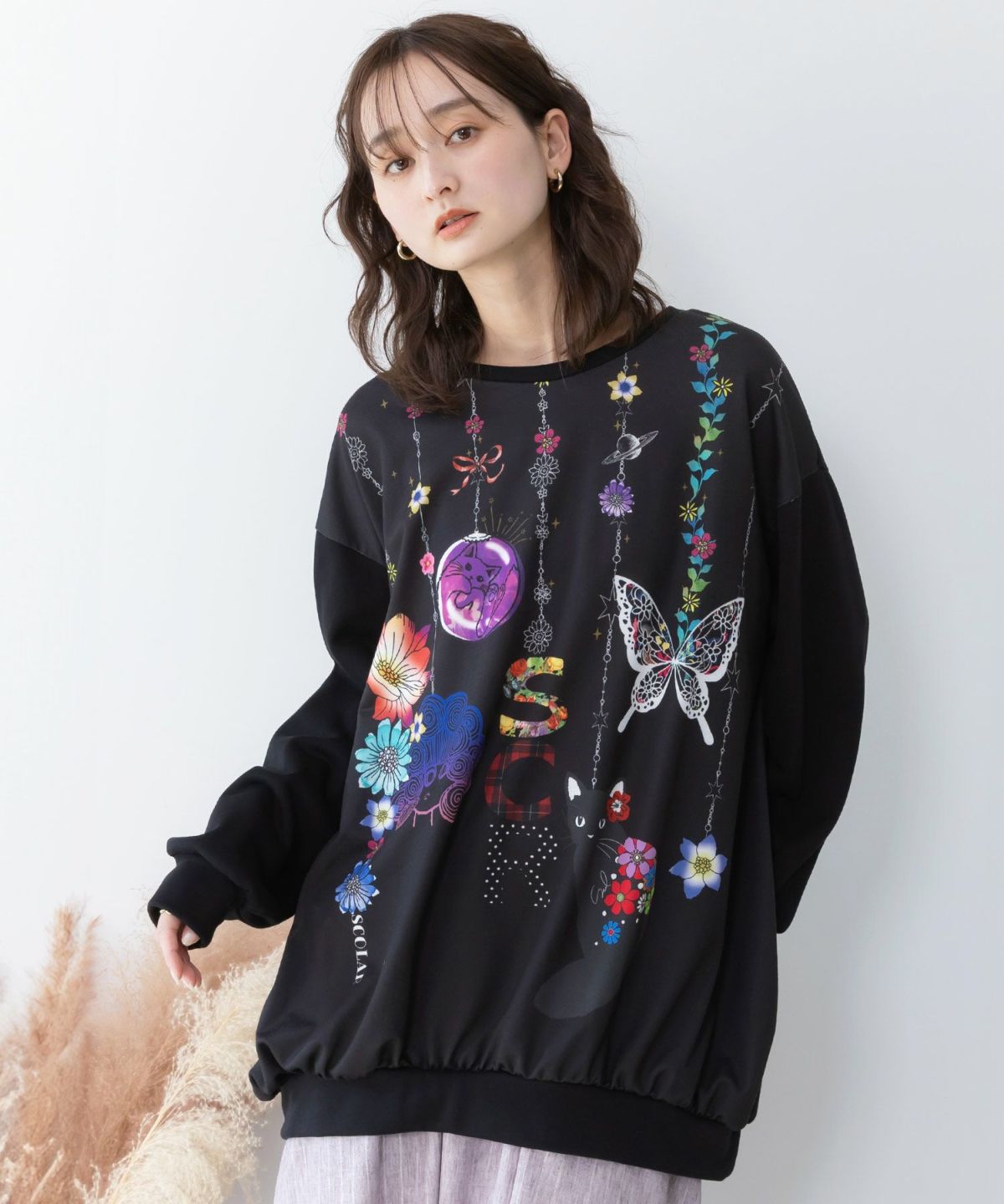 スカラーガーランド柄裏毛チュニック-1