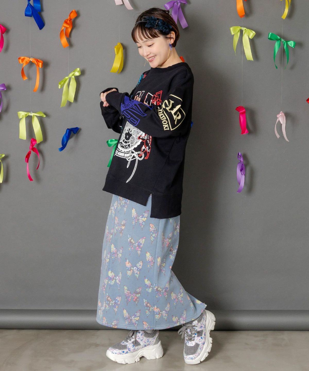 アニマルor蝶柄 裏ボアあったかスカート-5