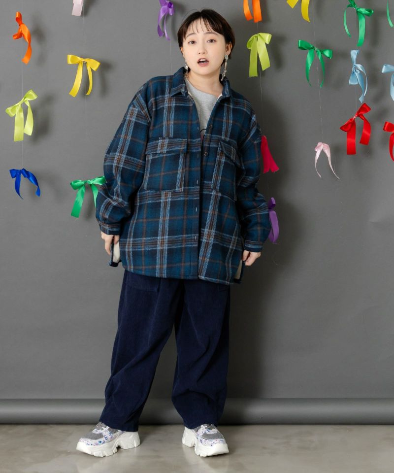 わんコレ柄ネルチェック×ボアシャツアウター-2