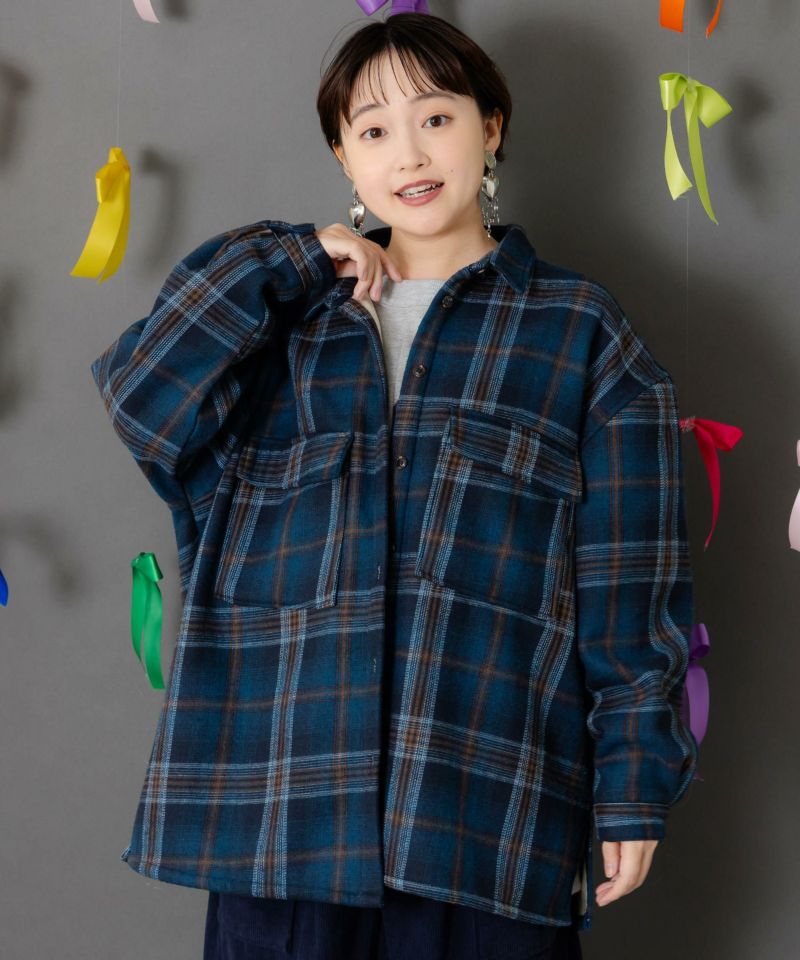 わんコレ柄ネルチェック×ボアシャツアウター-4