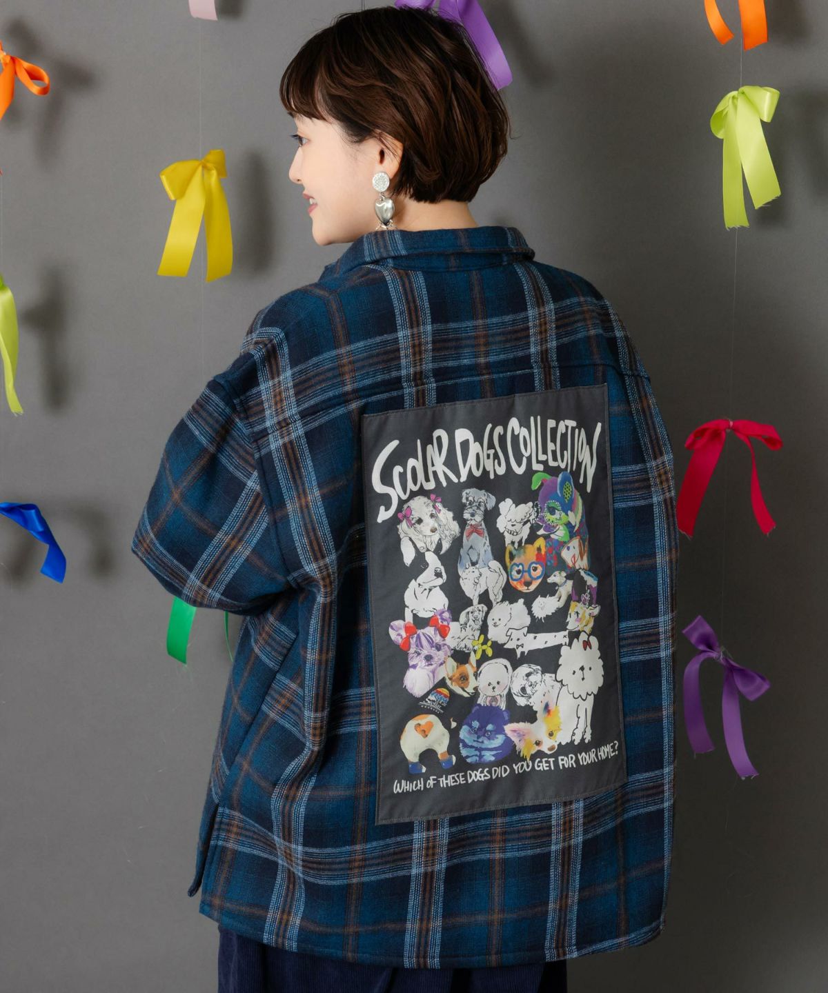 わんコレ柄ネルチェック×ボアシャツアウター-6