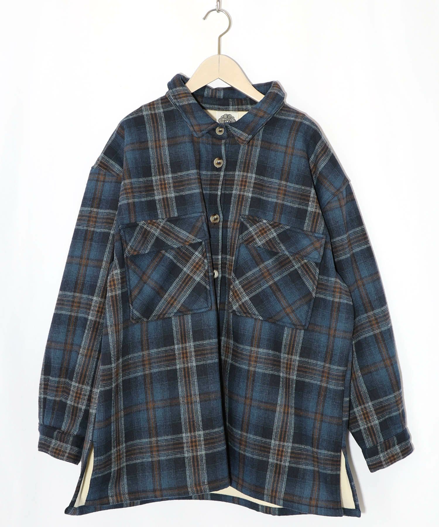 153758：わんコレ柄ネルチェック×ボアシャツアウターの通販-ScoLar