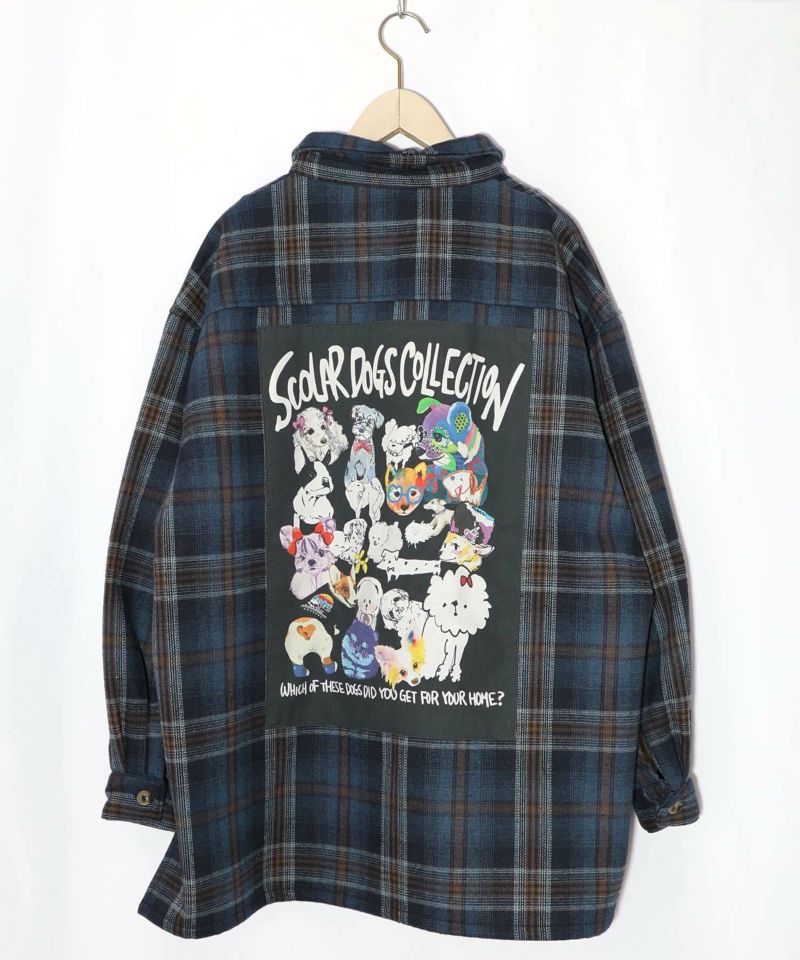 わんコレ柄ネルチェック×ボアシャツアウター-11