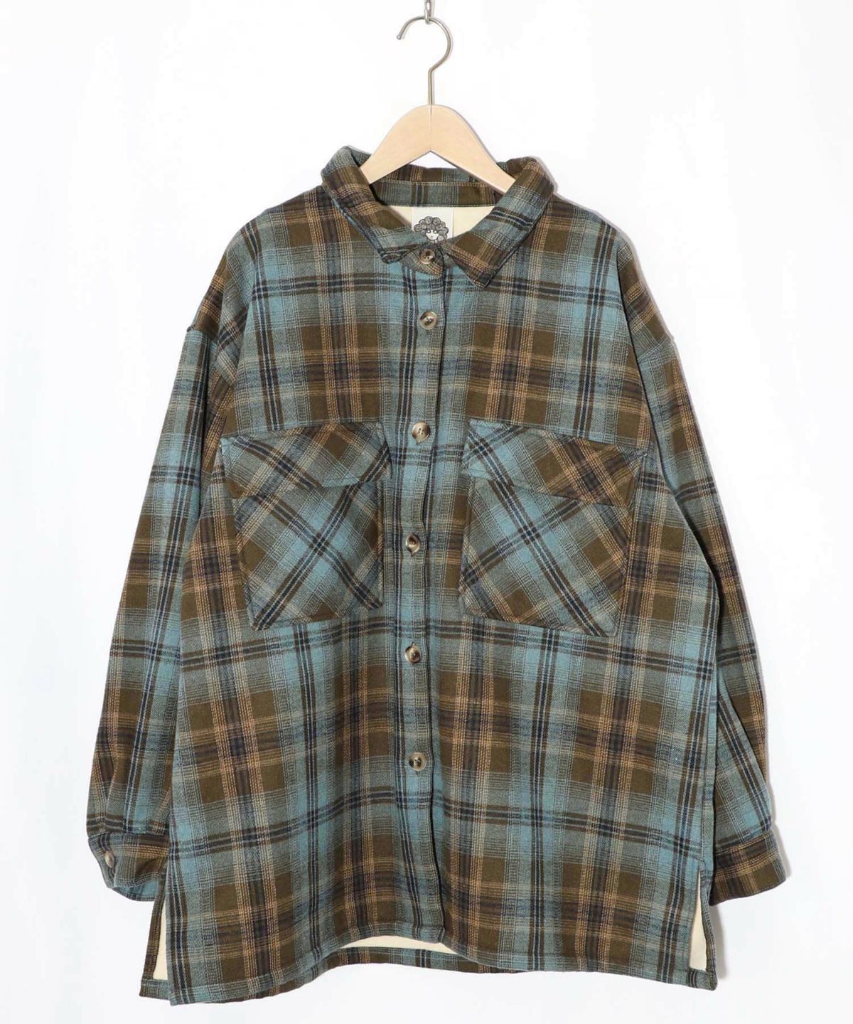 わんコレ柄ネルチェック×ボアシャツアウター-13