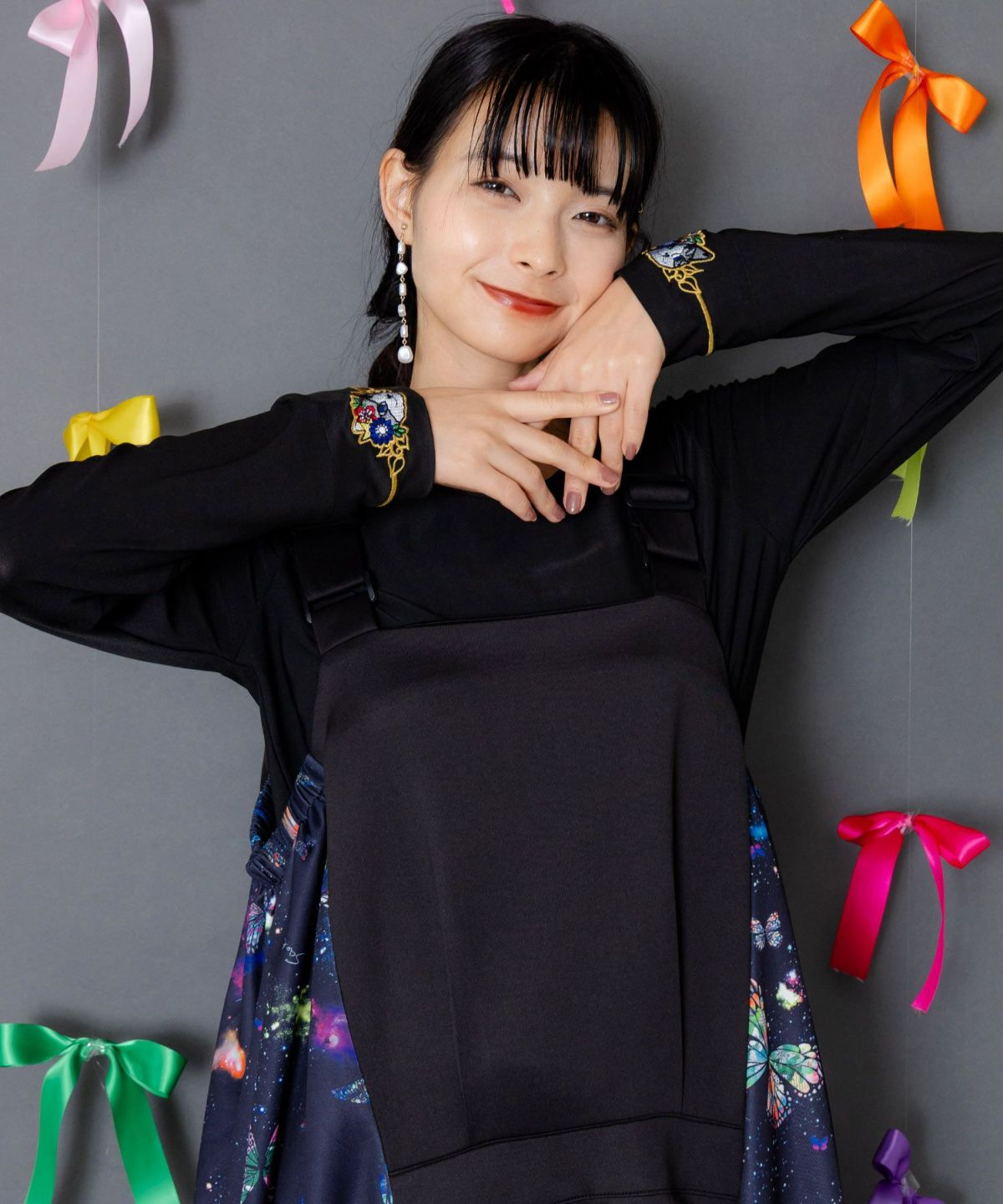 ネコ・ラビル・蝶刺繍 裏起毛スムースインナー-2