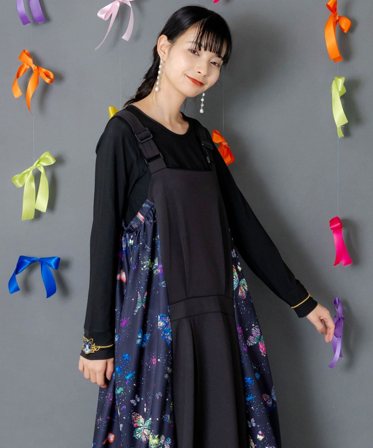 ネコ・ラビル・蝶刺繍 裏起毛スムースインナー-3