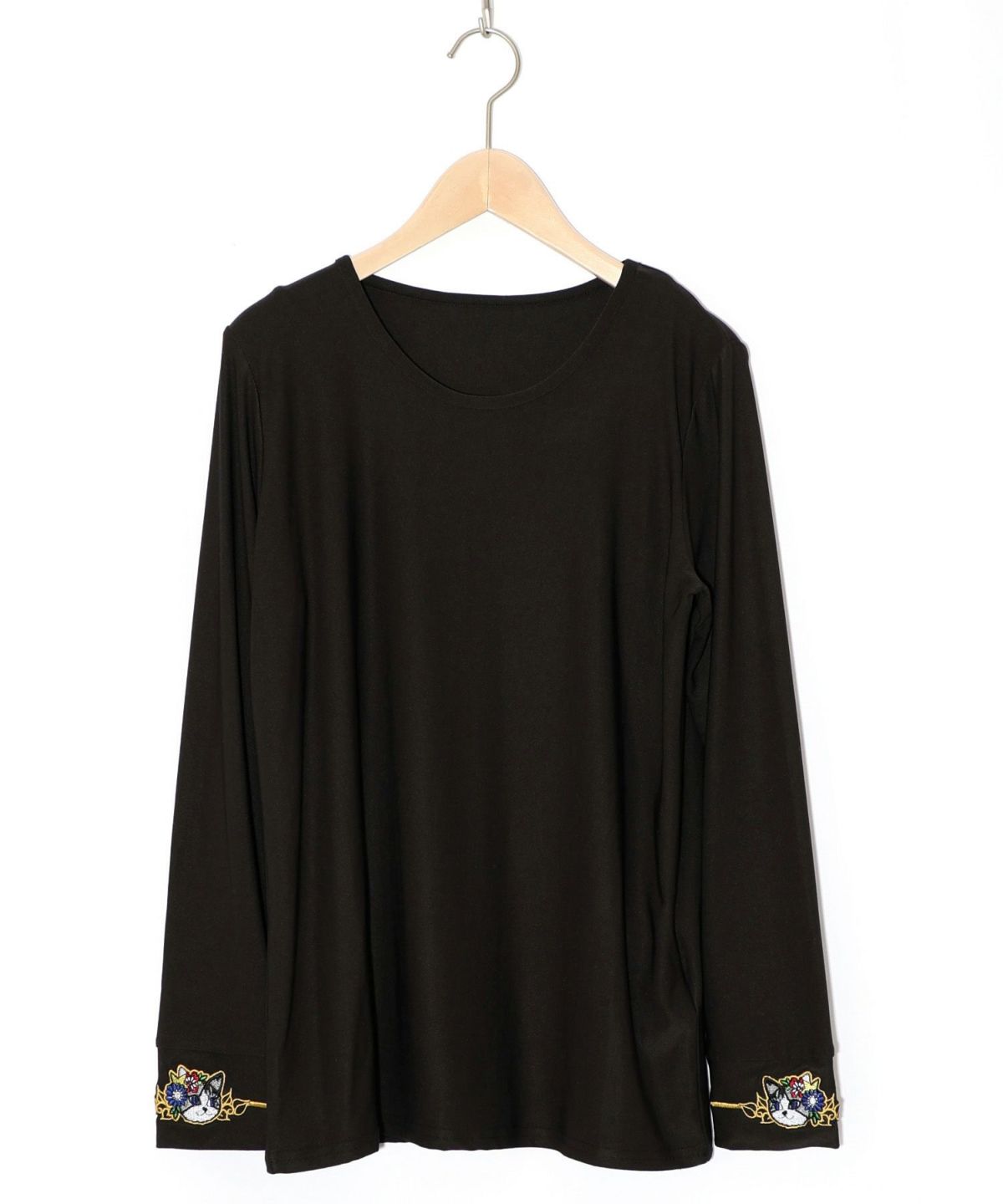 ネコ・ラビル・蝶刺繍 裏起毛スムースインナー-5