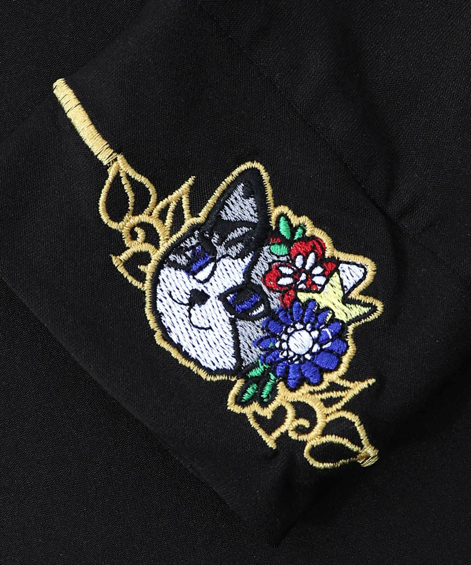 ネコ・ラビル・蝶刺繍 裏起毛スムースインナー-6