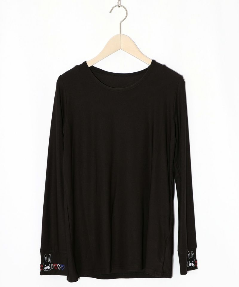 ネコ・ラビル・蝶刺繍 裏起毛スムースインナー-7