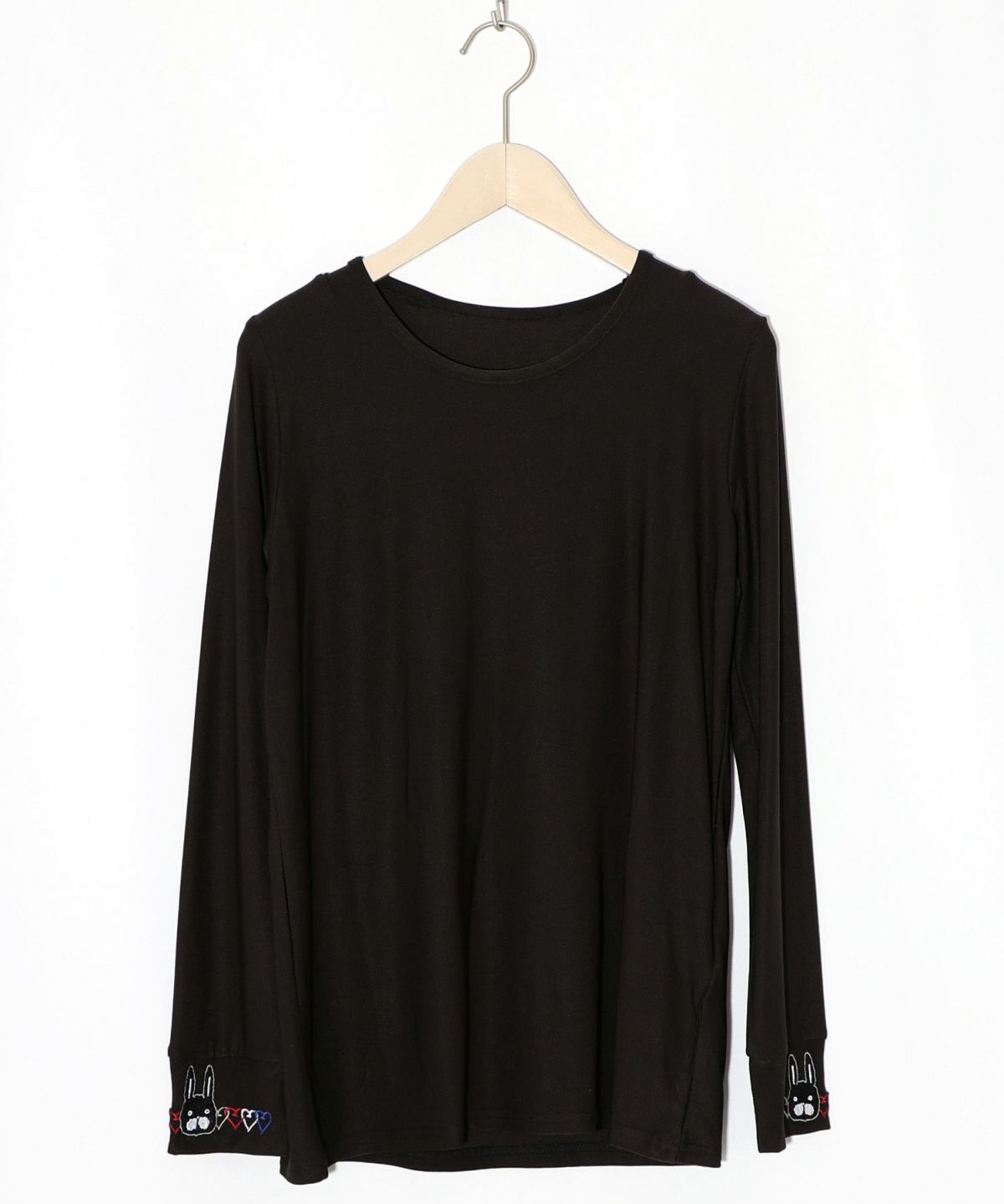 ネコ・ラビル・蝶刺繍 裏起毛スムースインナー-7