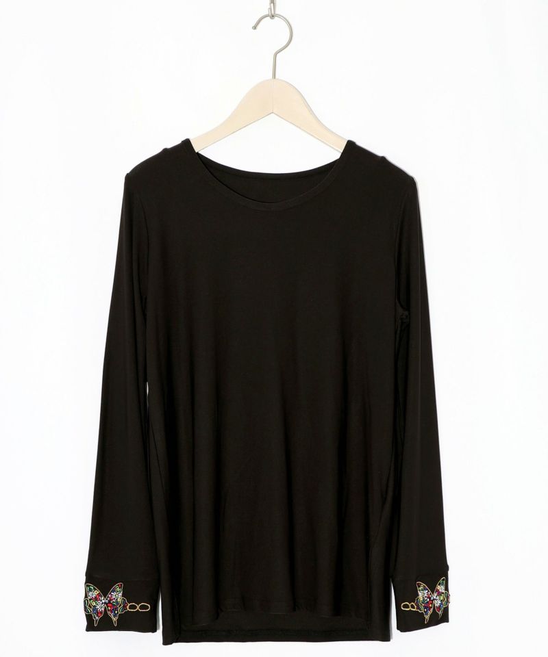 ネコ・ラビル・蝶刺繍 裏起毛スムースインナー-9