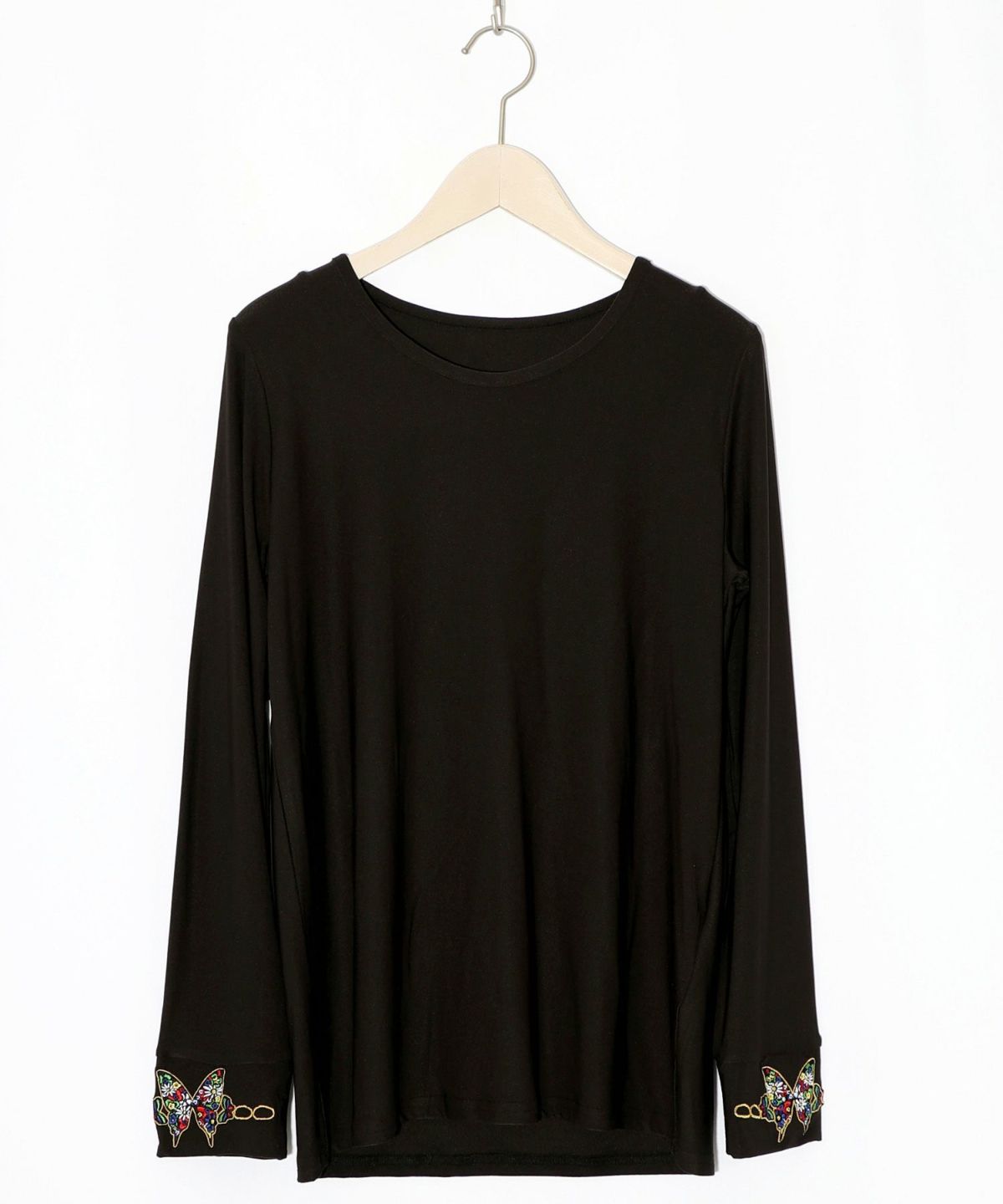 ネコ・ラビル・蝶刺繍 裏起毛スムースインナー-9