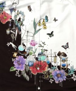 布帛ｘシフォン異素材切替バイカラー花柄シャツ-9