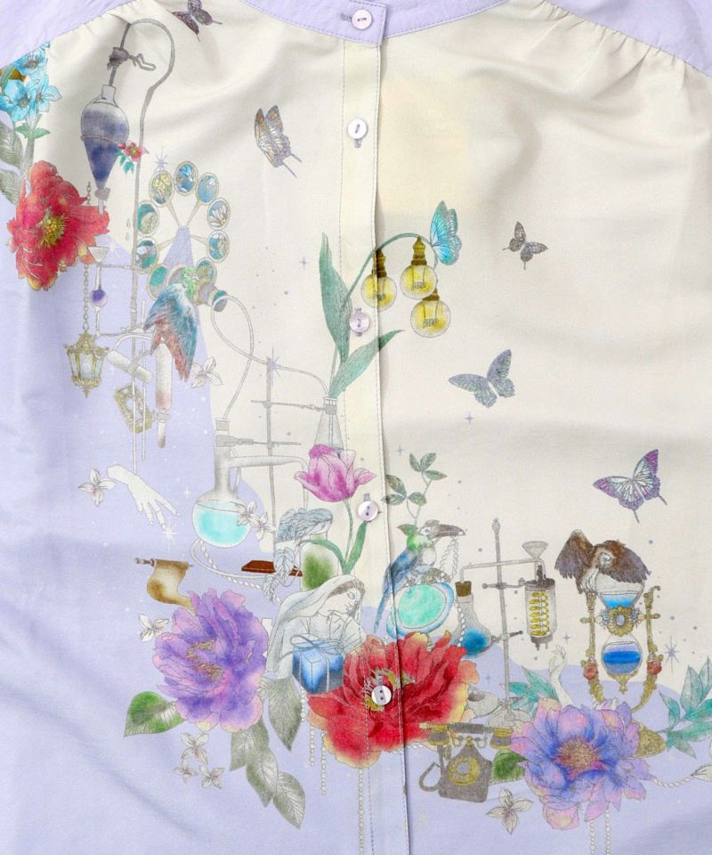 布帛ｘシフォン異素材切替バイカラー花柄シャツ-11