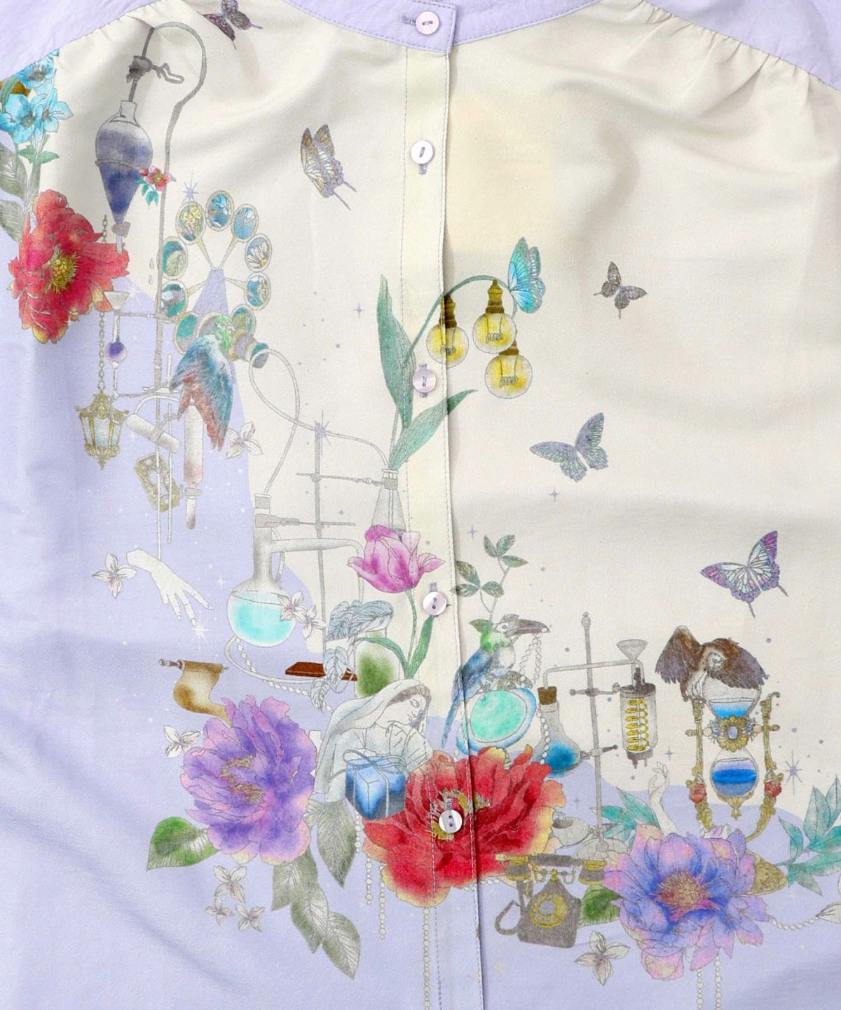 布帛ｘシフォン異素材切替バイカラー花柄シャツ-11