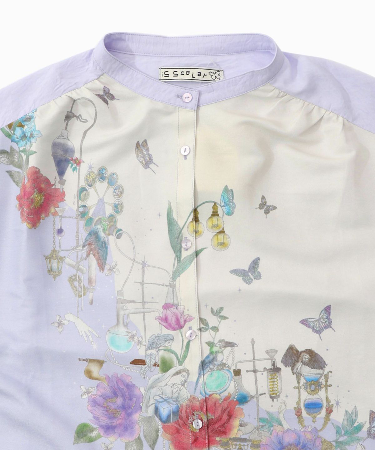 布帛ｘシフォン異素材切替バイカラー花柄シャツ-12