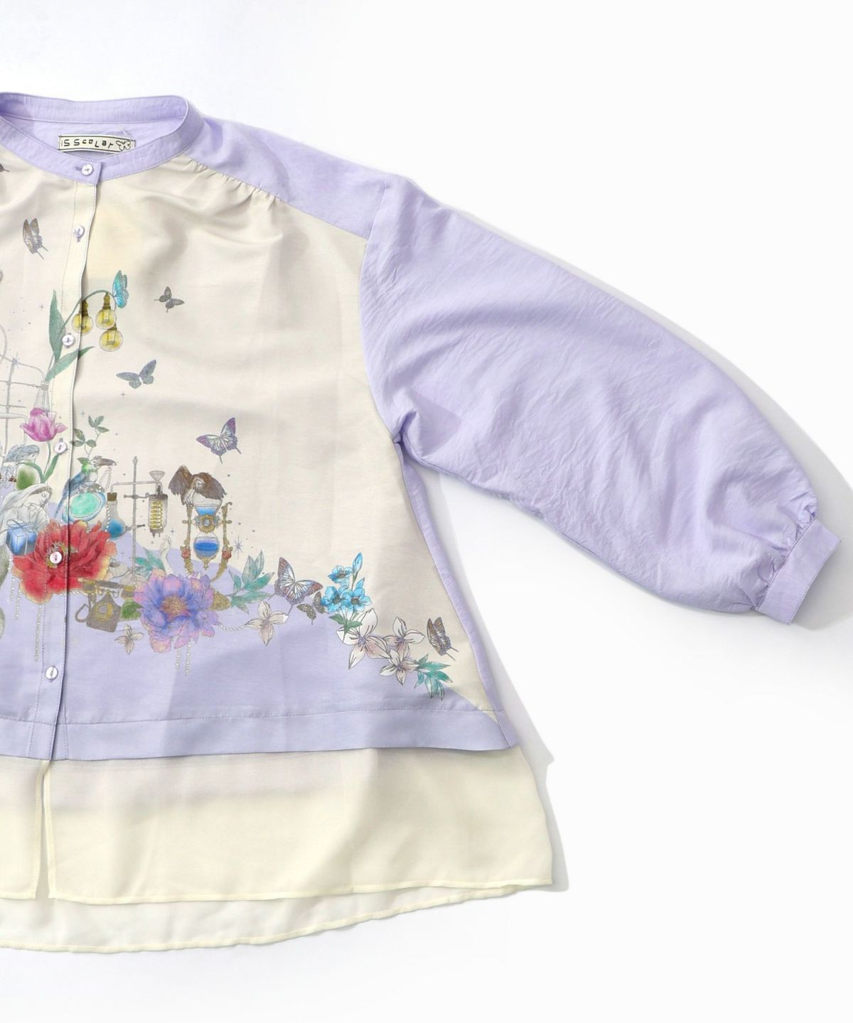 布帛ｘシフォン異素材切替バイカラー花柄シャツ-14