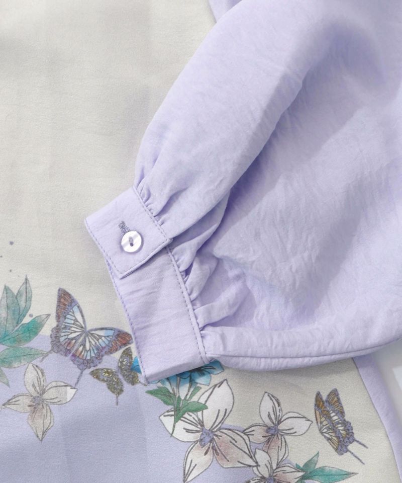 布帛ｘシフォン異素材切替バイカラー花柄シャツ-14