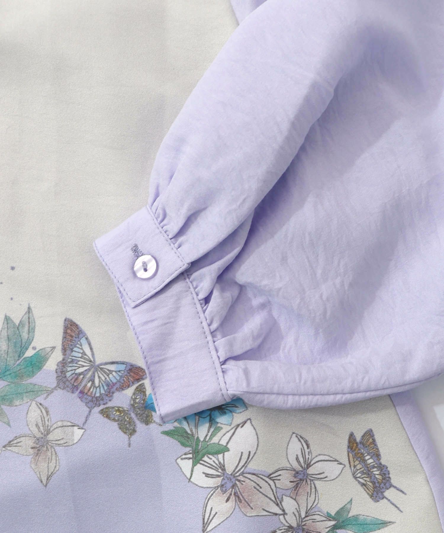 布帛ｘシフォン異素材切替バイカラー花柄シャツ-14