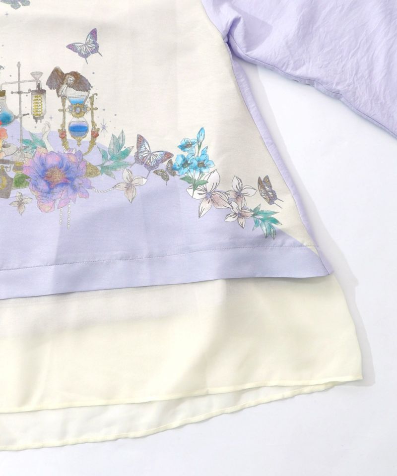 布帛ｘシフォン異素材切替バイカラー花柄シャツ-15