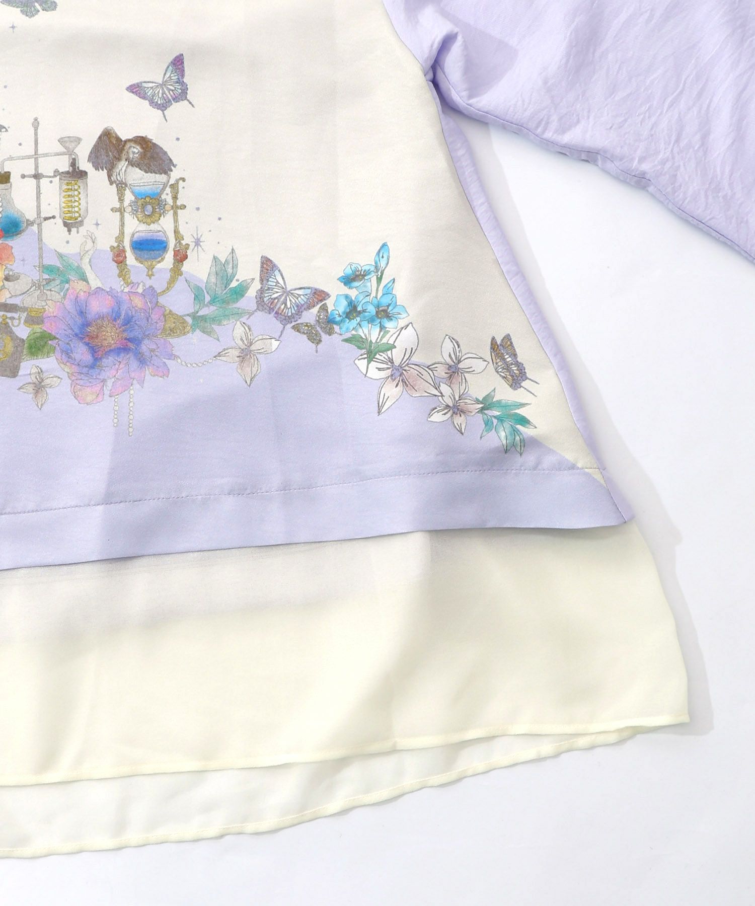 布帛ｘシフォン異素材切替バイカラー花柄シャツ-15
