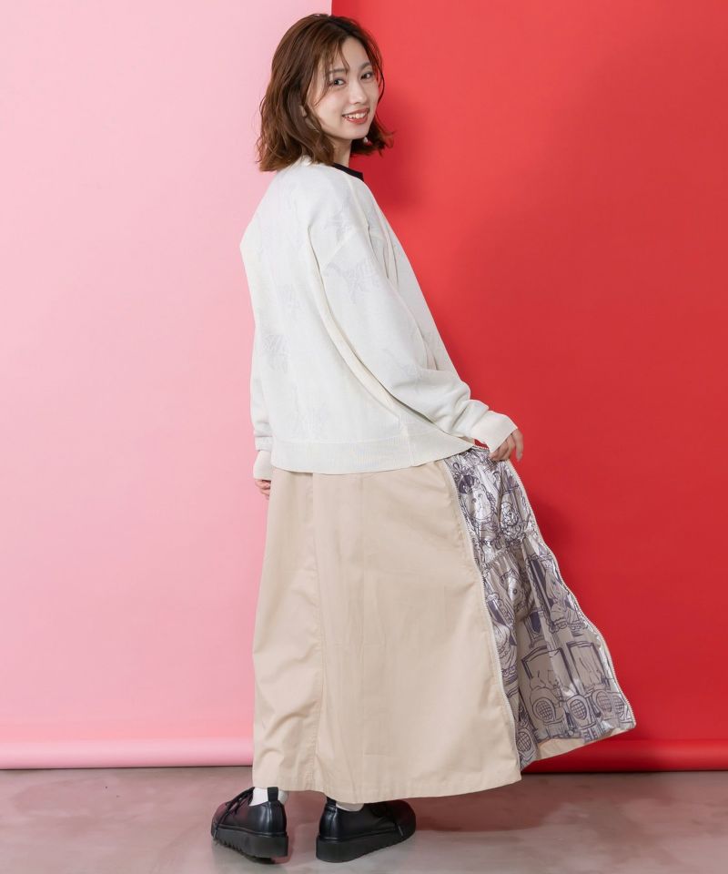 無地×動物たちの肖像柄 4wayツイルスカート-2