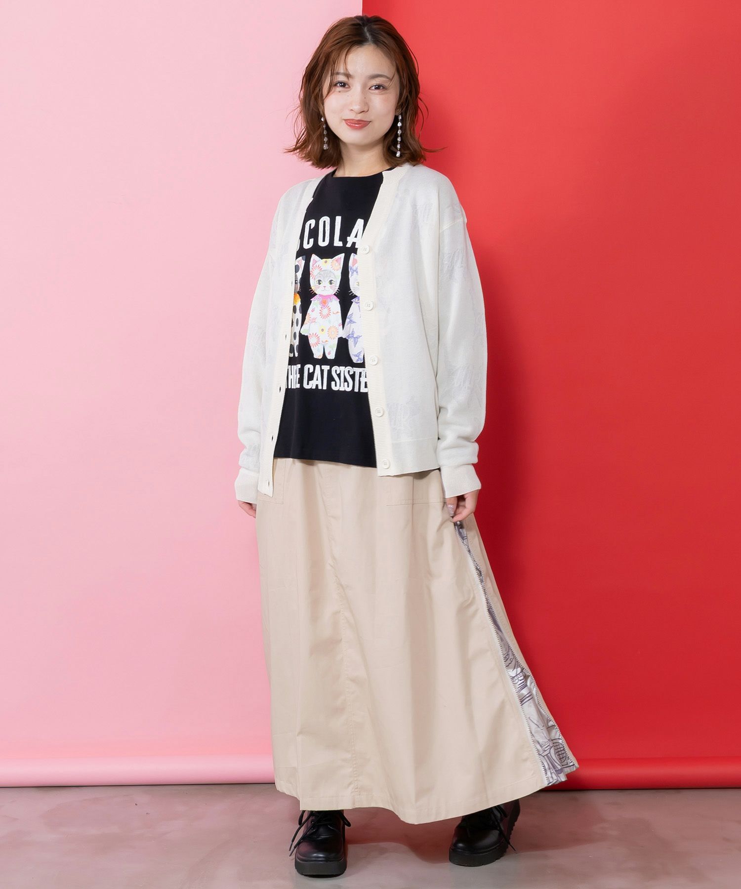 161615：無地×動物たちの肖像柄 4wayツイルスカートの通販-ScoLar