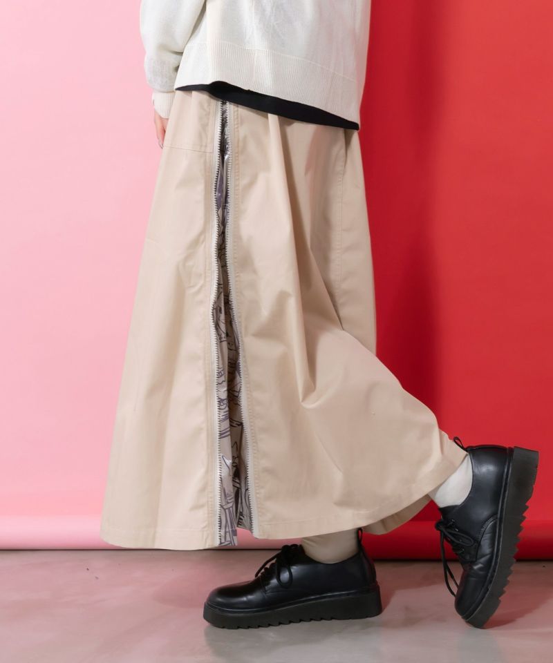 無地×動物たちの肖像柄 4wayツイルスカート-5