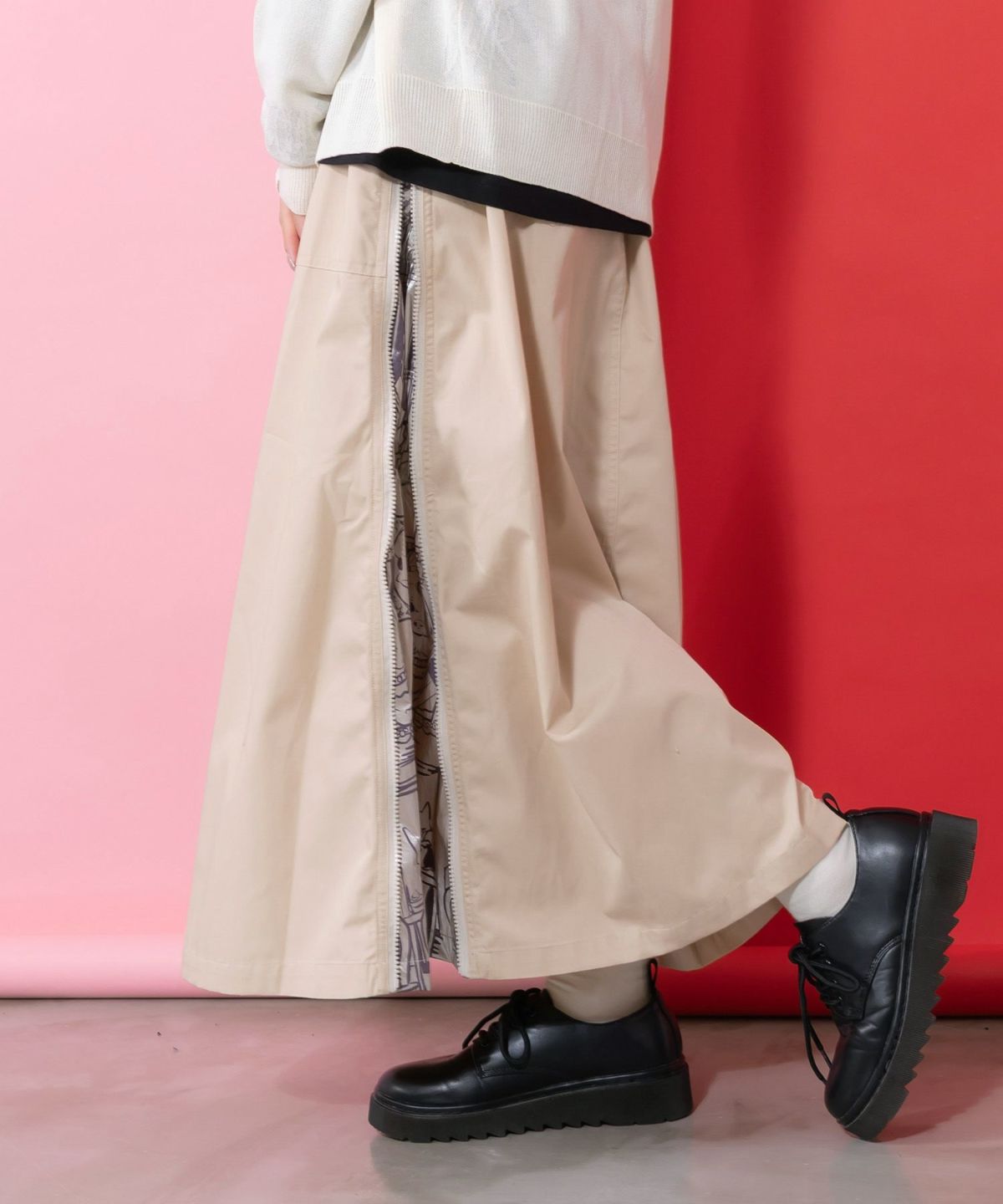 無地×動物たちの肖像柄 4wayツイルスカート-5